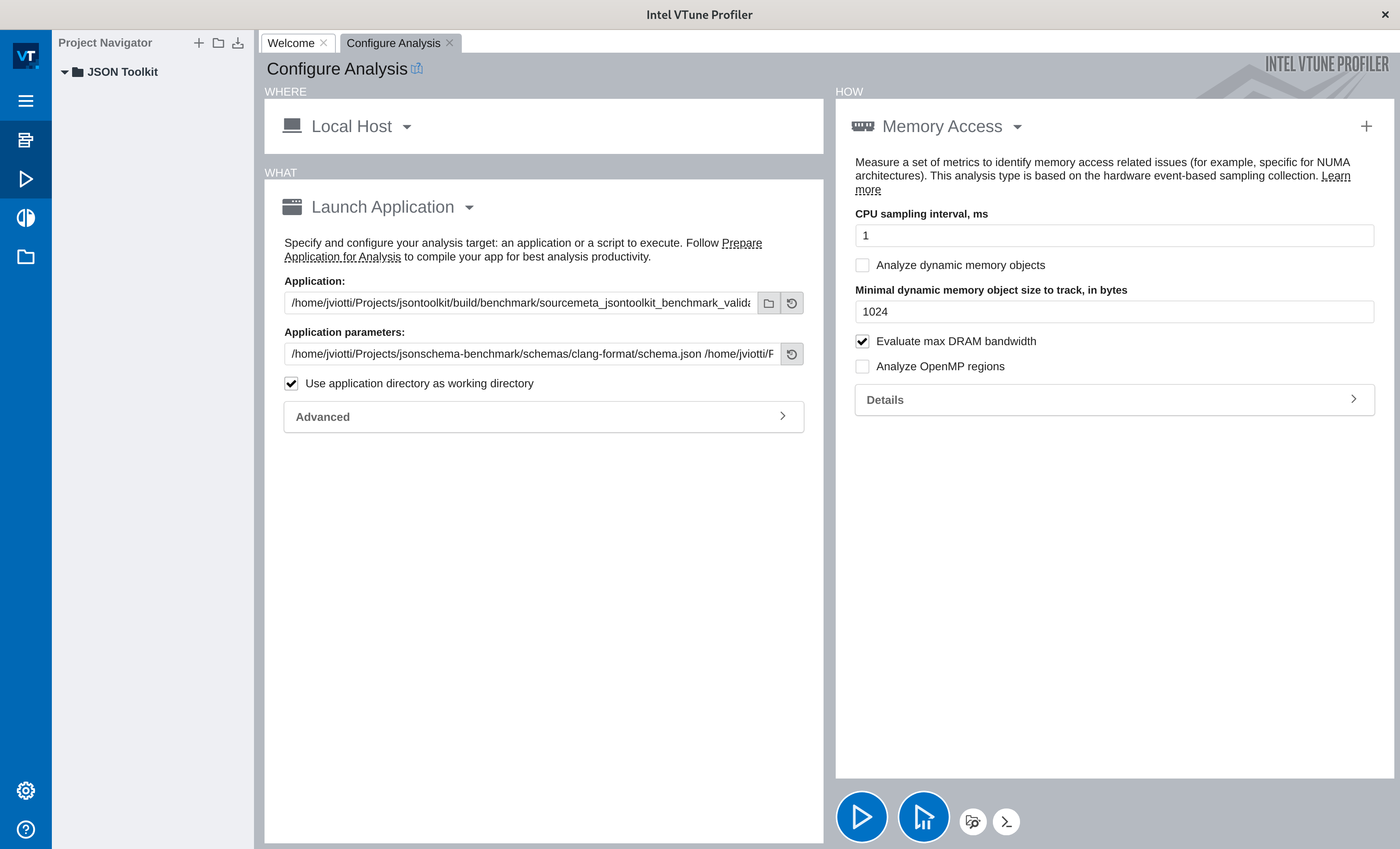 Configuring an analysis session with the Memory Access tool